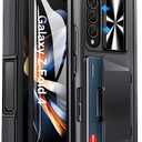 Viaotaily for Galaxy Z Fold 4 Case with Card Holder & Kickstand & Screen Protector, [2023 Upgrade] Slide Camera Lens Cover & Hinge Protection Wallet Phone Case for Galaxy Z Fold 4 2022, Black