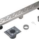EMBATHER 24 Inches Linear Shower Drain with Removable Pattern Grate, CUPC Certified, 304 Stainless Steel Floor Drain and Shower Drain Base Included Hair Strainer and Leveling Feet, Brushed Nickel