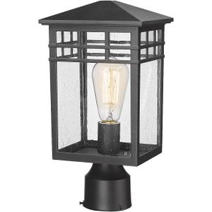 Outdoor Post Light Fixture, Modern Exterior Pillar Lantern with Black Finish & Seeded Glass, Pole Light for Garden, Backyard, Courtyard, Patio, Porch, RZ009-P BK