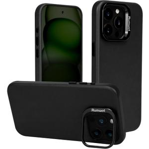 Black Genuine Leather Case for iPhone 15 Pro Max with Hidden Stand, Multifunctional Slim Fit Unique Designer Phone Protective Cover Compatible with MagSafe for Men Women