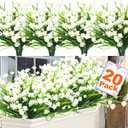 TURNMEON 20 Bundles Artificial Flowers for Outdoors Fake Plants Summer Decor, UV Resistant Artificial Plants Cemetery Fake Flowers Faux Plastic Greenery Shrub for Home Porch Decor 580 Heads(White)