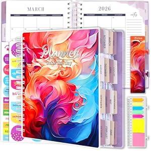 Planner 2025-2026, 18 Months Large Academic Daily Weekly Monthly Planner Organizer, July. 2025 - Dec. 2026, 8.5x9.8" Agenda with Page Tabs, Separator Page, Pocket Folder, Bookmark, Stickers & Sticky Note Set