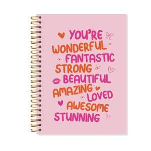 Pink Orange Inspirational Spiral Notebook, Trendy Pink Notebooks for Note Taking, Positive Affirmations Journal, Preppy Motivational Quote Journal 5.5x8.3 Inch with 164 Pages