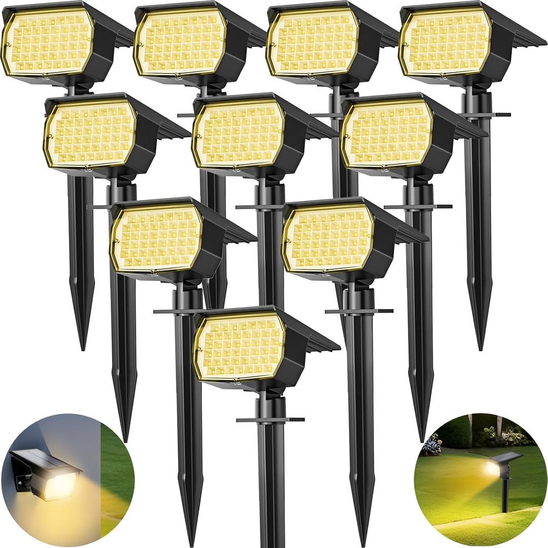 Solar Spot Lights Outdoor 10 Pack, [46 LED/3 Modes] Solar Landscape Spotlights Waterproof, 2-in-1 Auto On/Off Solar Powered Lights for Outside Yard Garden Wall Pathway(Warm White)