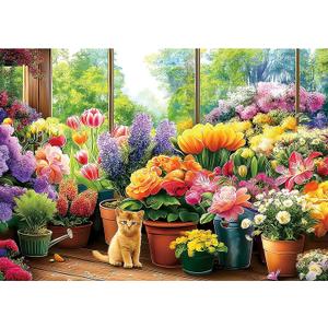 Blueforest 300 Piece Jigsaw Puzzle for Adults - Cute Kitten & Flower Garden, 17x11 Inch, Cardboard, Fun & Relaxing Puzzles for Stress Relief