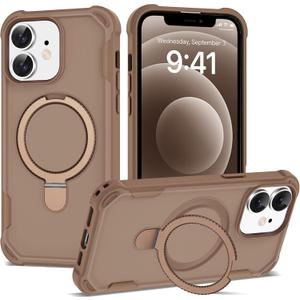 Compatible with iPhone 12 & 12 Pro Case 6.1'' with Magnetic Ring Stand [Military Drop Protection][Compatible with MagSafe] Shockproof 12 & 12 Pro Phone Case for Men Wowen,Brown