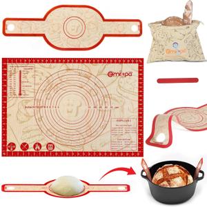 3 PCS Silicone Bread Sling & Silicone Baking Mat, Non-Stick Reusable Bread Making Tools and Sourdough Bread Baking Supplies, Pastry Mat Set With Long Handles, Sourdough Kit for Dutch Oven