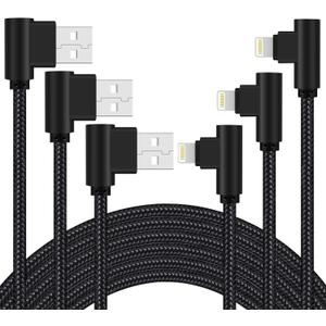 iPhone Charger 3 feet MFi Certified 3 Pack 90 Degree Nylon Braided Lightning Cable Right Angle Charging Cord for iPhone14 13 12 11 Pro X XS XR 8 Plus 7 6 5 and More (Black, 3 FT)