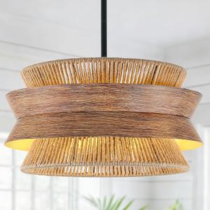 19.7" Hand-Woven Rattan Chandelier for Dining Room, 4-Light Boho Farmhouse Adjustable Hanging Light Fixture for Kitchen Island Living Room Bedroom Hallway