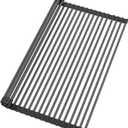 Roll Up Dish Drying Rack, Silicone Wrapped Over The Sink Multipurpose Foldable Dish Drainer Anti-Slip Coated Stainless Steel Dish Racks for Kitchen Counter, Sink Drying Rack (Black, 20.5" x 17.3")