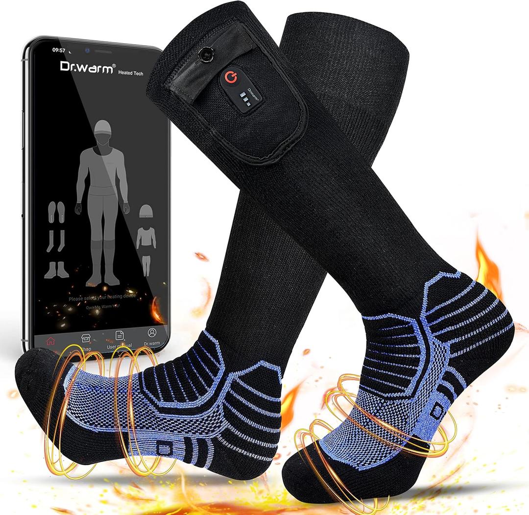 Dr.Warm Heated Socks with APP Remote Control, 3000mAh 7.4V Rechargeable Battery Heating Socks for Men Women, Winter Foot Warmer for Hunting Ice Fishing Camping Hiking Skiing (Medium)