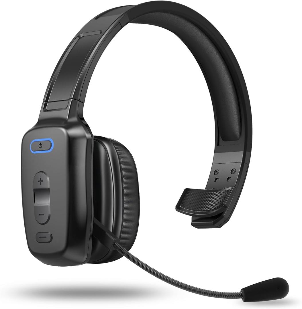 Bluetooth Headset, 60 Hrs Noise Canceling V5.2 Over Head Headphones, Single Ear Trucker Wireless Headset with Mic, Mute Button, Multipoint, for Phones PC Computer Truck Driver Office Work - Black (Carbon)