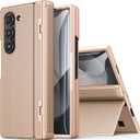 BXYJY for Samsung Galaxy Z Fold 6 Case, Slim Fit with Kickstand, Hinge Protection&Front Screen Protector, Rugged Hard 360 Full Body Cover Protective Phone Case for Samsung Z Fold 6 5g 2024, Gold