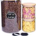 Set of 3 Glass Food Storage Containers with Bamboo Lids, Clear Glass Canisters Sets with Bamboo Lid, Airtight Kitchen Jars or Countertop, Coffee Beans (SET2)