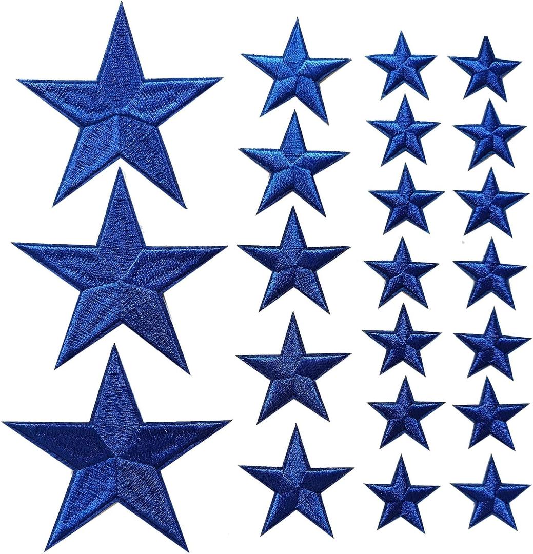 30pcs Blue Star Iron on Patches, 3 Sizes Star Embroidered Patches for Clothing, Jackets, Hats,Backpacks, Jeans