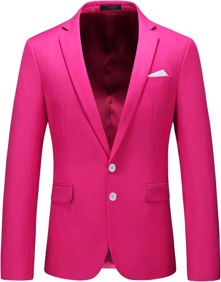 MOGU Men's Slim Fit Sport Coat Blazer Casual Formal Suit Jacket for Party Business Wedding Prom and Homecoming (38, Hot Pink)