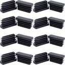 1/2" x 1 1/2" Rectangle Tubing End Caps, 13mm x 38mm Tubing Post End Cap Black Plastic Plugs, Chair Glide Floor Protector (16 Pack)