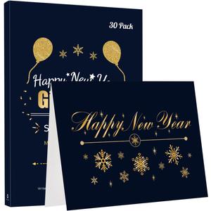NUOBESTY Happy New Year Cards with Envelopes, 30 Pack Christmas Blank Foldable Greeting Cards Boxed Set for Holiday Wishes, New Year Crafts, Festive Decor, Family and Friends