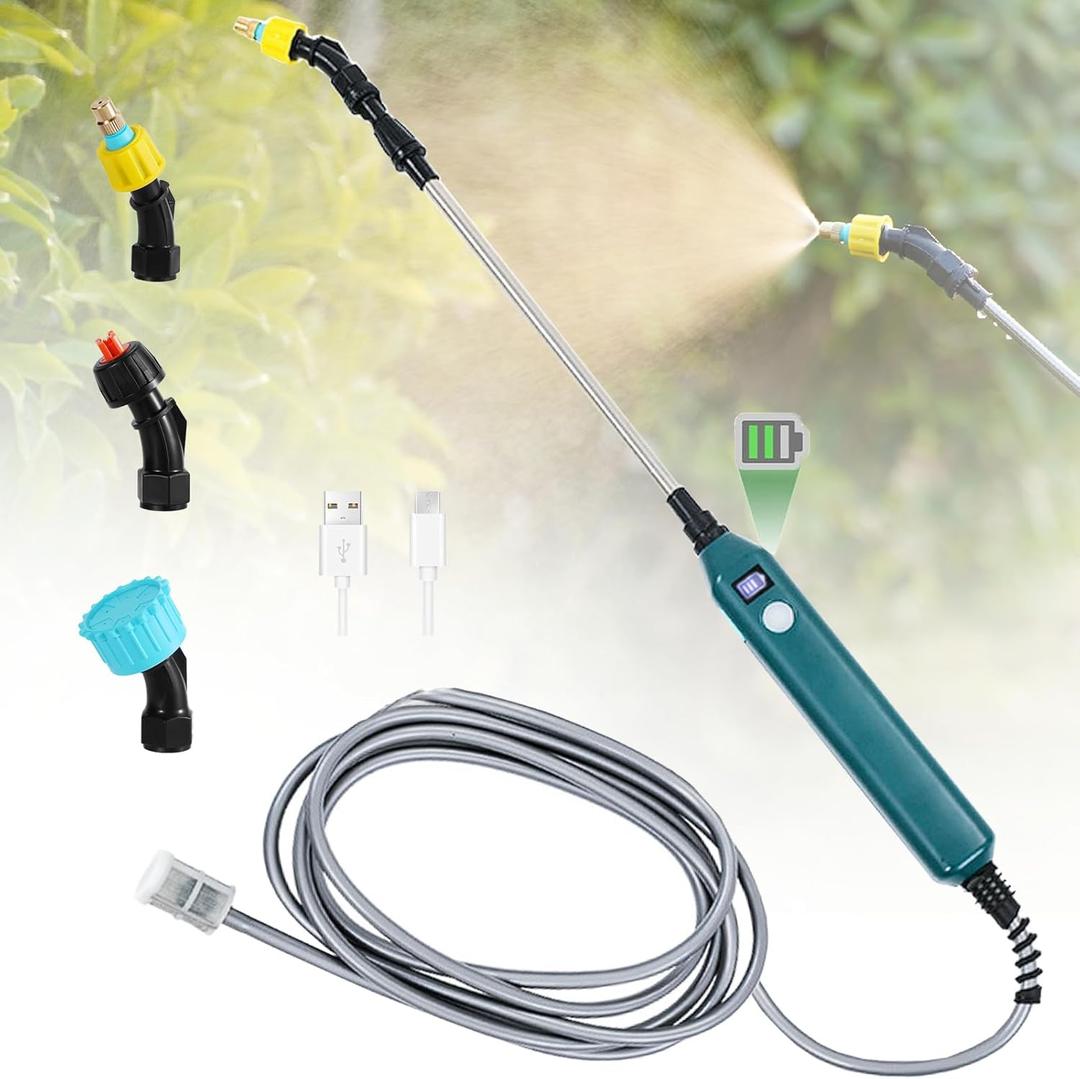 DOUBFIVSY Battery Powered Sprayer, Upgrade Visible Battery Level Powerful Electric Sprayer with 3 Mist Nozzles Rechargeable Handle Retractable Wand for Yard Lawn Weeds Plants