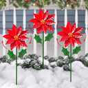 WAIU 3 Pack Outdoor Metal Poinsettia Wind Spinners Yard & Patio Christmas Decor for Gardens Courtyards Lawns Christmas Decor and Thanksgiving Gifts