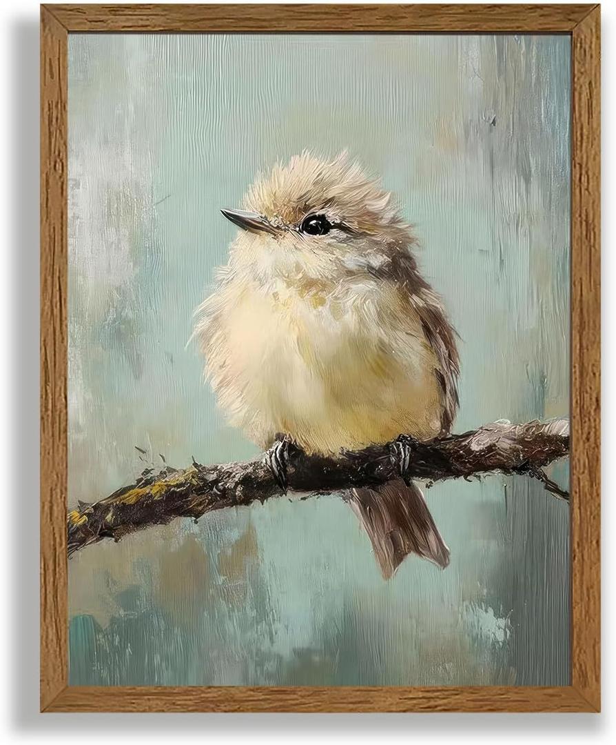 AVECCO Framed Vintage Funny Birds Canvas Wall Art, Bird Rustic Farmhouse Wall Decor, Unique Animal Art Prints for Kid's Room Bathroom Bedroom Living Room Office Home Decoration Ready to Hang 8x10 In