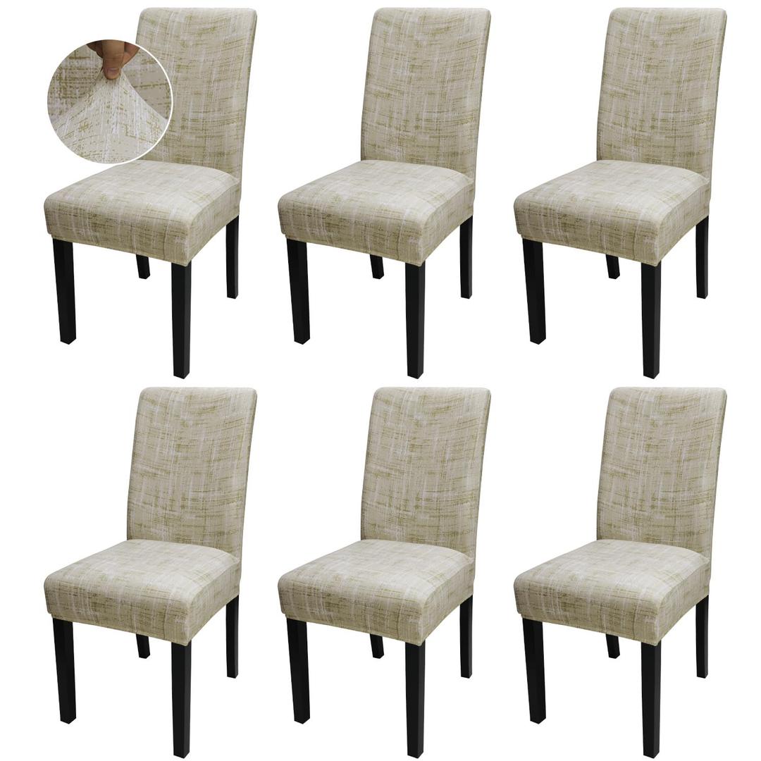 JQinHome Brown Chair Covers for Dining Room Set of 6, High Stretch Removable Washable Parsons Chair Slipcover for Home Party Hotel Wedding Ceremony (Linen Stripe Pattern, 6PCS)