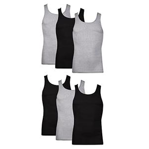 Hanes Men's Moisture-Wicking Ribbed, Lightweight Cotton Tank Undershirts, 6-Pack, Black/Grey, Size: 3X-Large