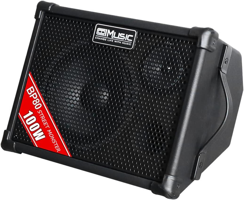Coolmusic BP80 Battery Powered Acoustic Guitar Amplifier- Portable Bluetooth Speaker 100W, 6 Inputs,3 Band EQ, Black