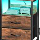 Yoobure Nightstand with Charging Station, LED Night Stand with Fabric Drawers and Storage Shelf for Bedroom, Nightstands Bedside Tables with USB Ports & Outlets, Small Night Stands, Bed Side Table (Vintage Brown)