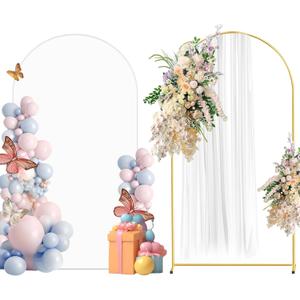 Metal Arch Backdrop Stand and Cover Set, 7.2FT White Reusable Spandex Fitted Backdrop Cover and Gold Wedding Arch Frame for Baby Shower, Birthday, Parties Decoration.
