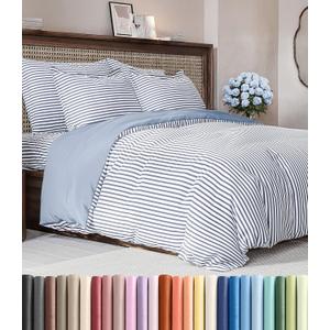 Duvet Cover Full Size Set - Extra Soft Full Duvet Cover 80" x 90" with 2 Pillow Shams - Hotel Luxury, Easy Care & Fade Free with Zipper Closures & Ties - All Season, Comfy & Breathable (Blue Stripes)