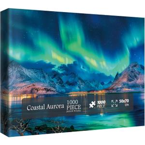 Northern Lights Aurora Puzzles for Adults 1000 Pieces, Colorful Landscape Lake Art Jigsaw Puzzles, Pretty Scenic Mountain Fantasy Scenery Puzzle