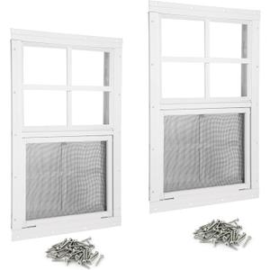 Shed Windows 2 Pack 14" W x 21" H Flush Mount White Window with Tempered Glass and Fiberglass Screen,Sliding Windows with Vertical Slider and Screws for Sheds,Chicken Coop, Playhouse Garbage Room etc