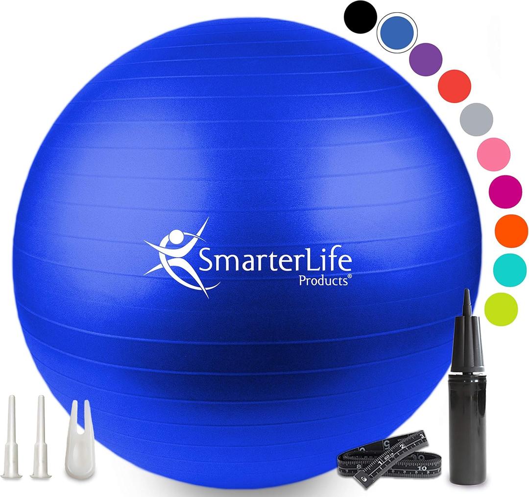SmarterLife Exercise Ball Yoga Ball for Fitness, Balance, Stability, or Pregnancy, Gym Ball for Core Workout, Physical Therapy, Yoga Ball Chair for Office, Anti-Slip Anti-Burst (65 cm, Blue)