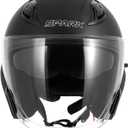 SPARK DOT Approved Open Face Helmet - 3/4 Motorcycle Helmet with Flip-Down Sun Visor & Clear Lens, Lightweight for Adults (Black, X-Large)