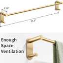 24 Inch Adhesive Towel Bar - Stainless Steel Stick on Towel Rack for Bathroom, No Drilling Towel Holder with 2 Hooks, Brushed Gold