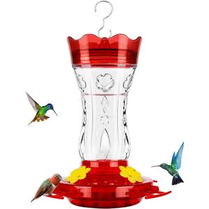 Glass Hummingbird Feeders for Outdoors, Built-in Ant Moat & Leakproof Design, XAROO Hummingbird Feeder with 4 Bee Guard Feeding Ports, 15OZ, Red, Gifts for Mom Wife Dad, Birthday Gift for Men Women