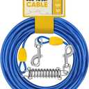 Petbobi Dog Tie-Out Cable 20ft - Heavy Duty Dog Lead Up to 120 lbs, Outdoor Leash Metal Cable with Shock Spring 360 Swivel Clips, for Yard Camping, Fit Small Medium Large Pets, Blue