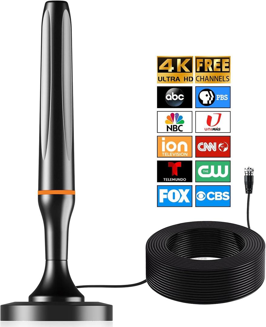 Digital TV Antenna for Smart Tv Indoor, 360 Reception Digital HDTV Antenna for Local Channels, Supports 1080P and 4K, Strong Magnetic BaseBlack-Magnetic Base