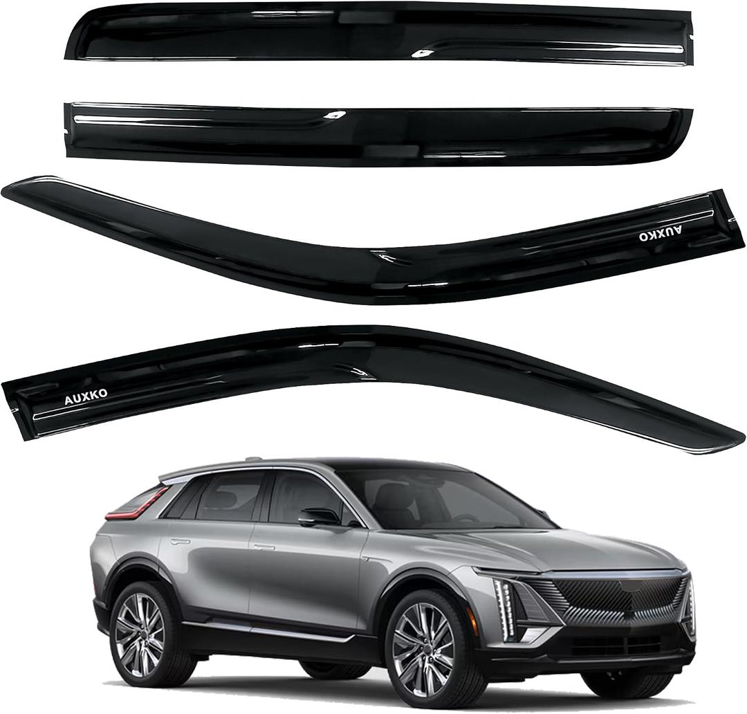 AUXKO Rain Guards for Cadillac Lyriq 2023-2026, Window Vent Visors Accessory - Tape-On Rain Guard Window Visor for Cadillac Lyriq, Easy Install Car Side Window Wind Deflectors & Visors Smoke Black