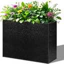 BAYN 32x12x24 Inch Rectangular Metal Planter Box – Black Hand-Hammered Metal Planter with Pre-Drill Holes, Heavy Duty Outdoor Garden Planter for Patio, Porch, Yard