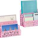 EasyPAG Mail Organizer Countertop 2pc Desk Mail Sorter for Envelope 3-Slot Vertical Letter Holder for Office, Home, School, Pink