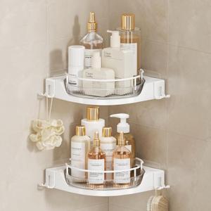 Corner Shower Caddy360 Lazy Susan Rotating Corner Shower Shelf2Pack Shower Organizer with Hooks for Bathroom Storage, No Drilling Wall Mounted Shower Storage,Kitchen Corner Organizer Storage