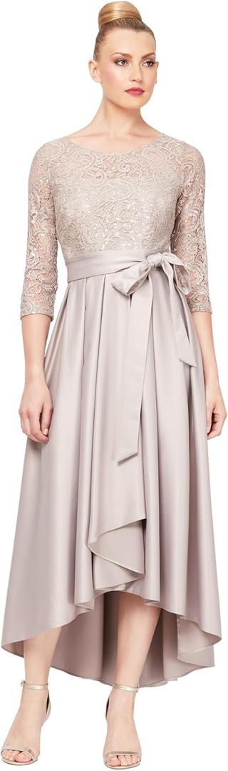 Alex Evenings Women's Satin Ballgown Formal Event Dress with Pockets and Tie Belt (14)