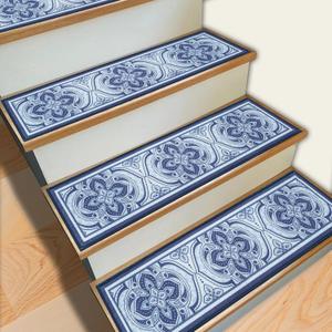 Chenille Edging Stair Treads Non-Slip Rug for Indoor Wooden StepsReusable Stair Rugs Suitable for Elders,Kids & Pets,Machine Washable8 x 30" (15-Pack),Boho-03