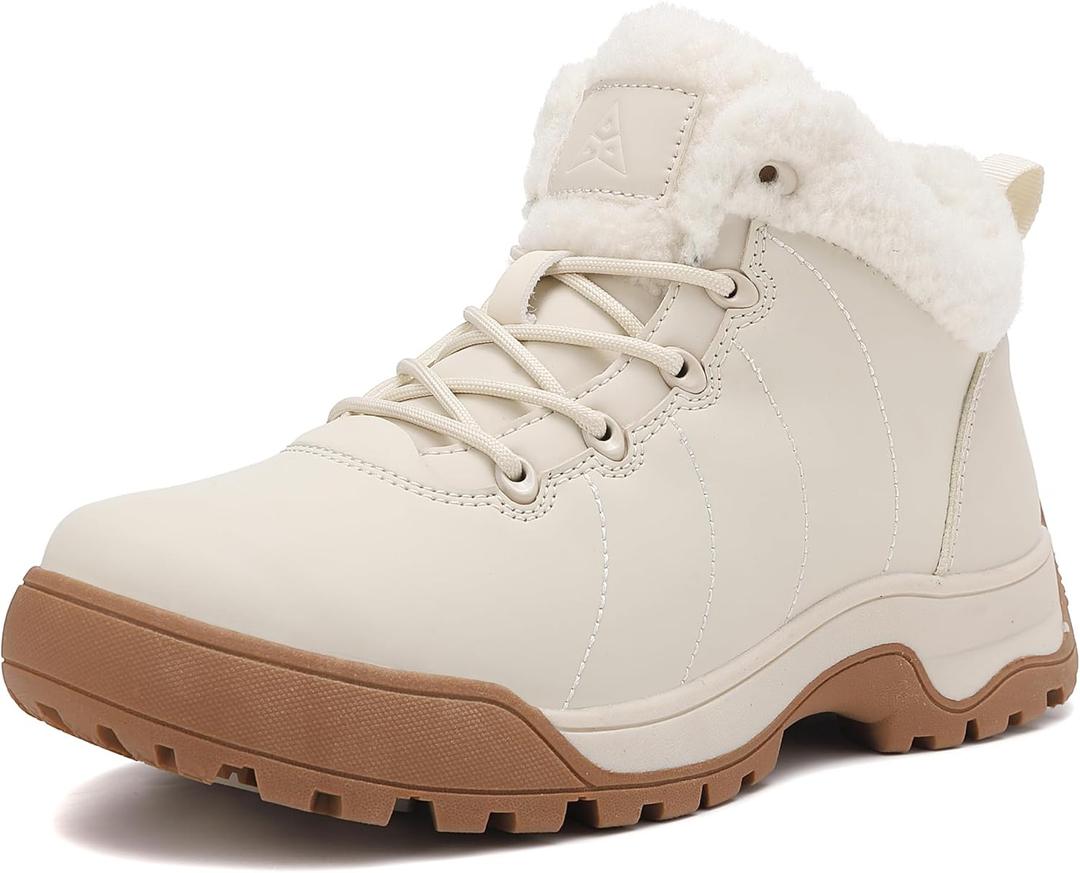 Womens Snow Boots Warm Winter Fur Lined Waterproof Ankle Booties Comfortable Outdoor Trekking Shoes (7, Beige)