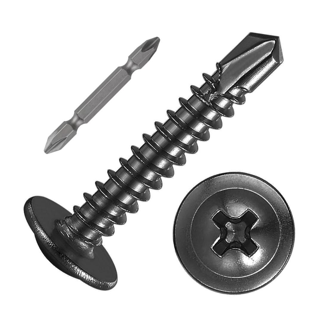 Wensilon (200Pcs)#81 for Sheet Metal Self-Tapping Screws 410 Black Stainless Steel Truss Head High-Strength Quick Tapping (#8X1")