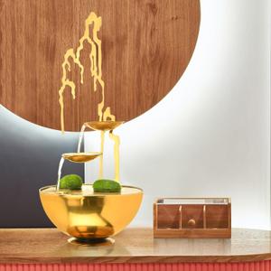 Indoor Tabletop Fountain,Home Dcor Soothing Sound Machine with Automatic Pump with Moss Rocks,Golden Zen Natural Mountain Feature for Office,Living Room,or Bedroom Relaxation
