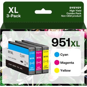 951XL Ink Cartridges Compatible Replacement for HP 951XL Ink Cartridges Combo Pack High Yield use with OfficeJet Pro 8610 8600 8615 8620 8625 276dw 251dw (1 Cyan, 1 Magenta, 1 Yellow, 3 Pack)