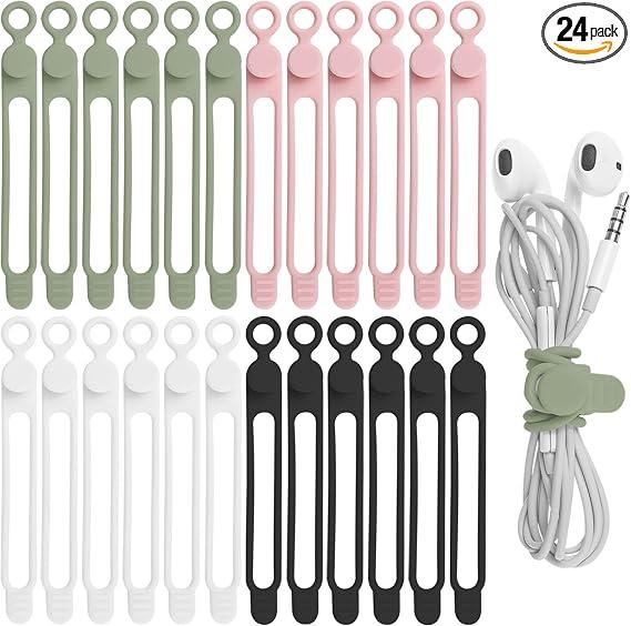 24Pcs Silicone Cable Ties, Cord Organizer Cable Management-Multi
Reusable Cord Ties for Electronics, Office Desk Accessories, Home Travel Essentials, Easy to Use, 4.2 Inch-4 Colors